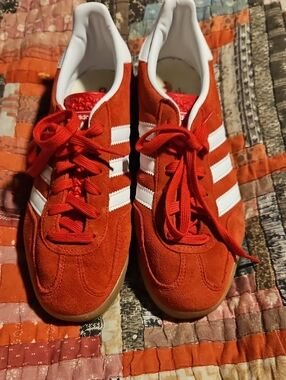 Men's Red Suede Athletic Sneakers with White Stripes